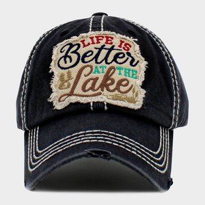 Adjustable Life is Better at the Lake Ball Cap with Embroidered Patch for Ladies